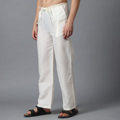 Linen Relaxed Fit Drawstring Pants | Cotton-Linen Blend Casual Straight Trousers