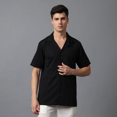 Men’s Black Camp Collar Short Sleeve Shirt