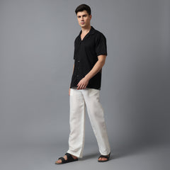 Linen Relaxed Fit Drawstring Pants | Cotton-Linen Blend Casual Straight Trousers