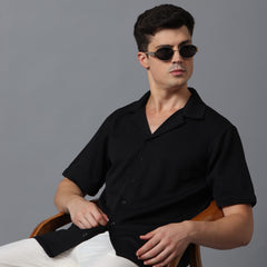 Men’s Black Camp Collar Short Sleeve Shirt