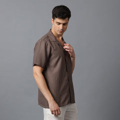 Men’s Brown Camp Collar Short Sleeve Shirt