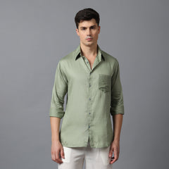 Men’s Sage Green Shirt with High Collar