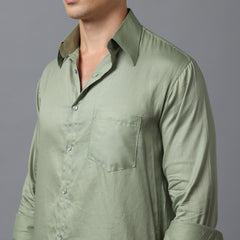 Men’s Sage Green Shirt with High Collar