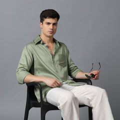 Men’s Sage Green Shirt with High Collar