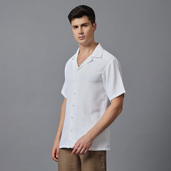 Men’s White Camp Collar Short Sleeve Shirt