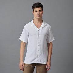 Men’s White Camp Collar Short Sleeve Shirt