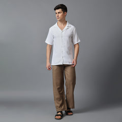 Men’s White Camp Collar Short Sleeve Shirt