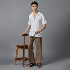 Men’s White Camp Collar Short Sleeve Shirt