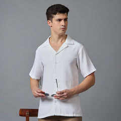 Men’s White Camp Collar Short Sleeve Shirt