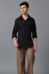 Men’s Black Textured High Collar Shirt