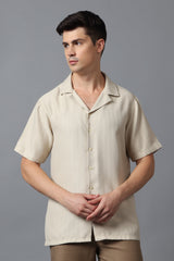 Men’s Beige Camp Collar Short Sleeve Shirt