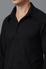 Men’s Black Textured High Collar Shirt