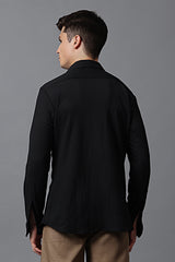 Men’s Black Textured High Collar Shirt