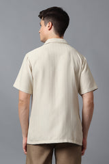 Men’s Beige Camp Collar Short Sleeve Shirt