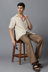 Men’s Beige Camp Collar Short Sleeve Shirt