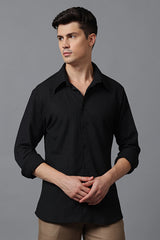 Men’s Black Textured High Collar Shirt