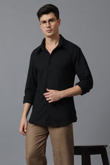 Men’s Black Textured High Collar Shirt