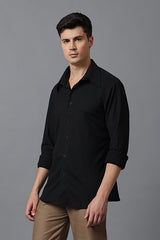 Men’s Black Textured High Collar Shirt