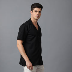 Men’s Black Camp Collar Short Sleeve Shirt
