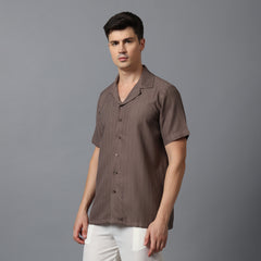 Men’s Brown Camp Collar Short Sleeve Shirt