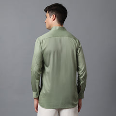 Men’s Sage Green Shirt with High Collar