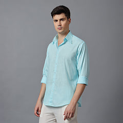 Men’s Aqua Blue Linen Shirt with High Collar