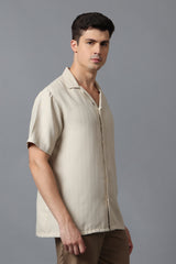 Men’s Beige Camp Collar Short Sleeve Shirt