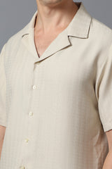 Men’s Beige Camp Collar Short Sleeve Shirt