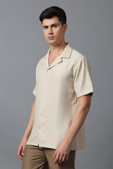 Men’s Beige Camp Collar Short Sleeve Shirt